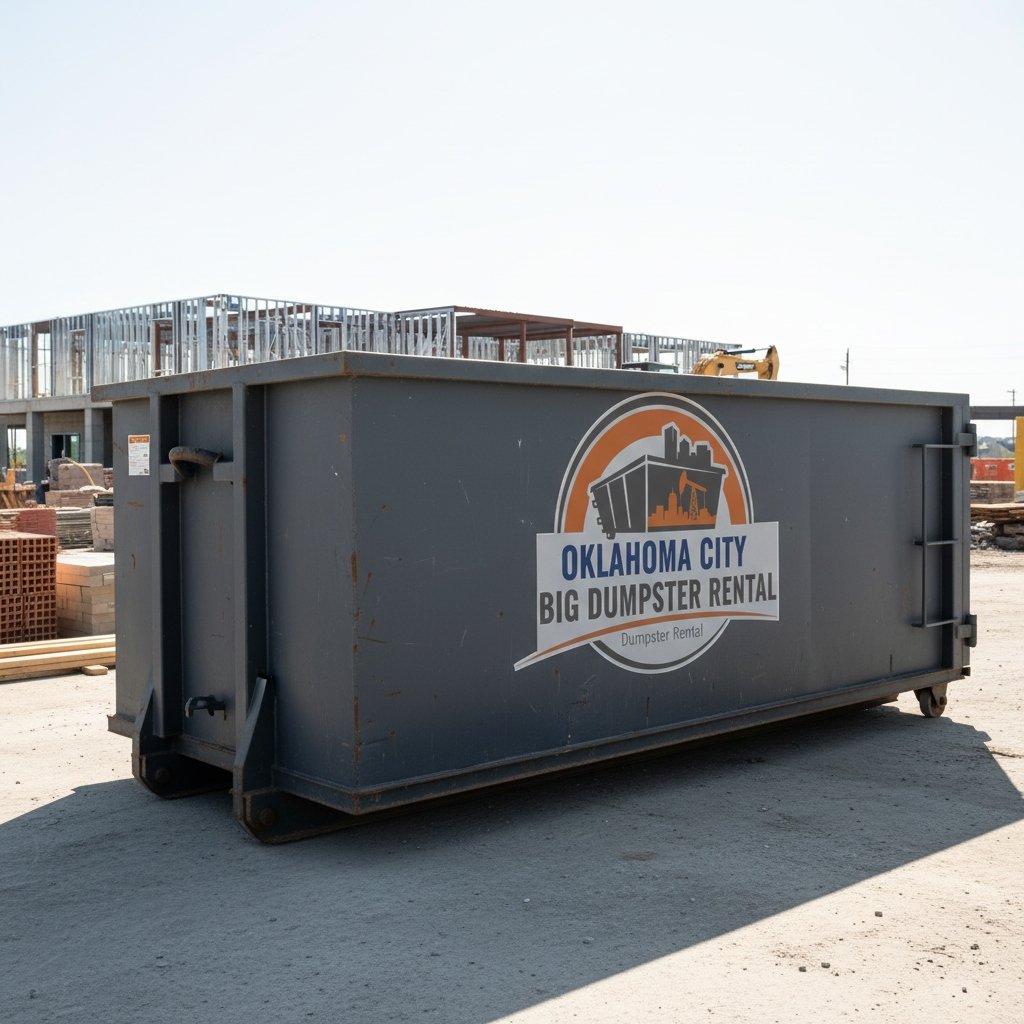 Oklahoma City Big Dumpster Rental Trailer Logo on Site